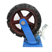 12 inch overweight flat plate iron rubber casters wheel with brake